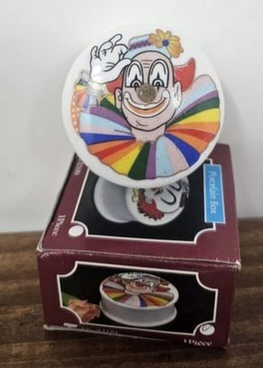Other - Vintage Trippies Inc. 90's Porcelain Trinket Keepsake Box Clown 2" New